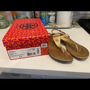 Tory Burch Gold T-strap Sandals